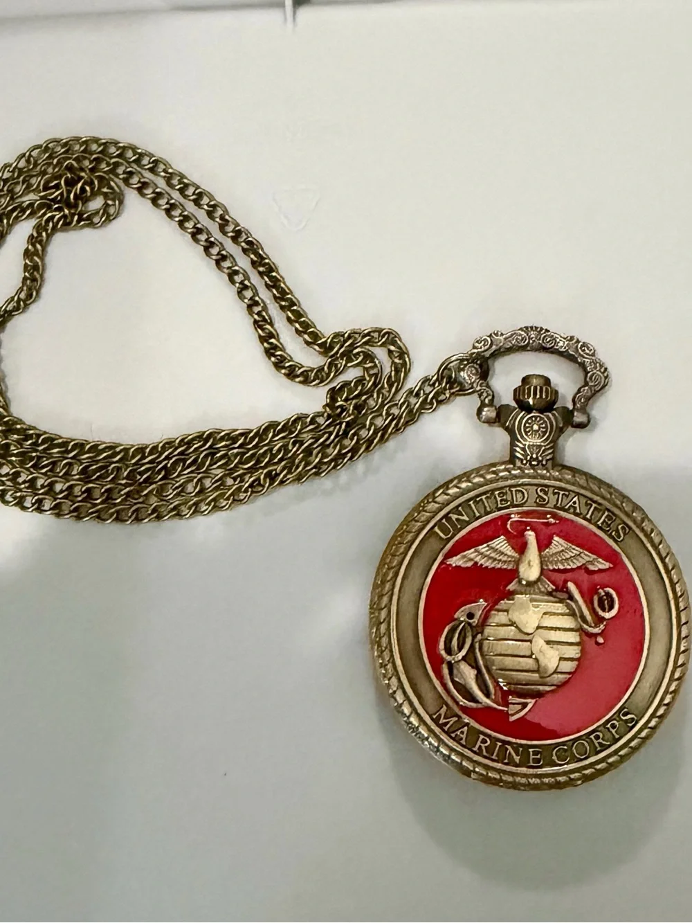 United States Marine Corps Pocket Watch Necklace - Red & Gold